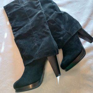 Black Suede Cuff Boots - New - Size 10